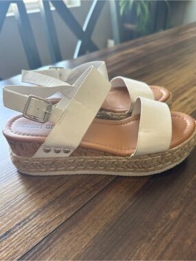 White Platform Espadrille Sandals with Ankle Buckle
